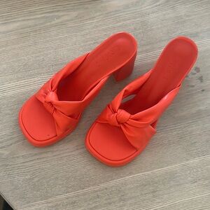 Orange Chunky Heeled Mule Sandals Size 7